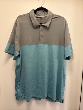 Adidas Performance Polo Shirt Mens XL Gray Teal Colorblock Short Sleeve